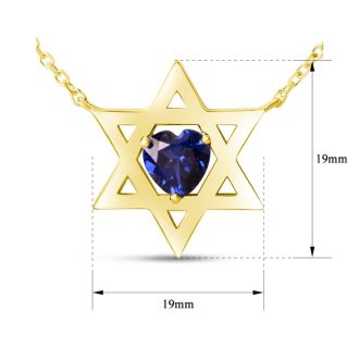 Star of David Star of David Necklace With 3/4 Carat Heart Shape Created Sapphire In 14K Yellow Gold, 16-18 InchesWith 3/4 Carat Heart Shape Created Sapphire In 14K White Gold