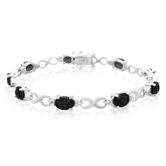9 Carat Black Opal and Diamond Bracelet, Platinum Overlay, 7 Inches