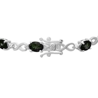 9 Carat Black Opal and Diamond Bracelet, Platinum Overlay, 7 Inches