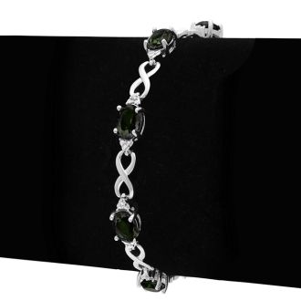 9 Carat Black Opal and Diamond Bracelet, Platinum Overlay, 7 Inches
