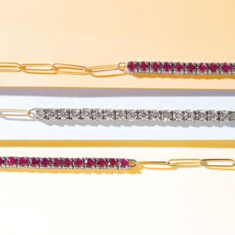 1 1/2 Carat Lab Grown Diamond Tennis Bracelet On 14 Karat Yellow Gold Paperclip Chain, 7 Inches