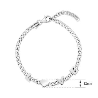 Heart Bracelet Sterling Silver Love Chain Bracelet, 8 Inches