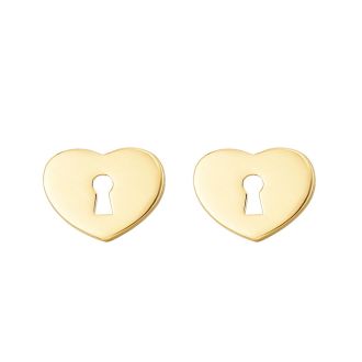 Heart Padlock Stud Earrings In 14 Karat Yellow Gold