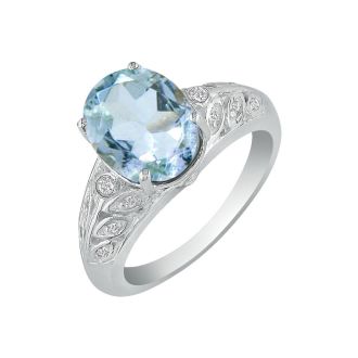 Aquamarine Ring: Aquamarine Jewelry: 1 3/4 Carat Oval Shape Aquamarine and Diamond Ring in 14 Karat White Gold