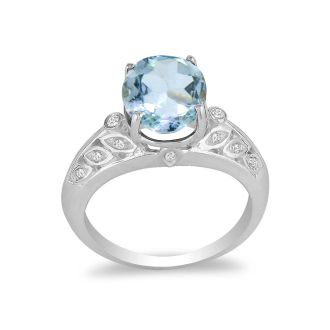 Aquamarine Ring: Aquamarine Jewelry: 1 3/4 Carat Oval Shape Aquamarine and Diamond Ring in 14 Karat White Gold