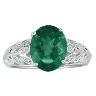 1 3/4 Carat Oval Shape Emerald and Diamond Ring in 14 Karat White Gold