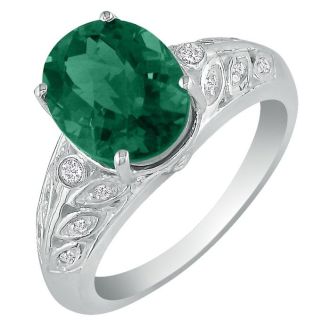 1 3/4 Carat Oval Shape Emerald and Diamond Ring in 14 Karat White Gold