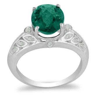 1 3/4 Carat Oval Shape Emerald and Diamond Ring in 14 Karat White Gold