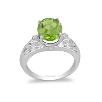 1 3/4 Carat Oval Shape Peridot and Diamond Ring in 14 Karat White Gold