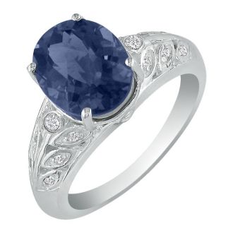 1 3/4 Carat Oval Shape Sapphire and Diamond Ring in 14 Karat White Gold