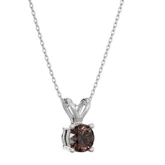 1/10 Carat Chocolate Bar Brown Champagne Diamond Solitaire Necklace In Sterling Silver, 18 Inches