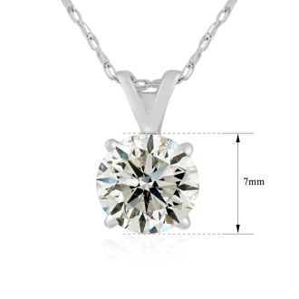 1 1/2 Carat Natural Diamond Solitaire Necklace in 14k White Gold