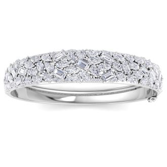 13 Carat Lab Grown Diamond Fancy Bangle Bracelet In 14 Karat White Gold, 7 Inches