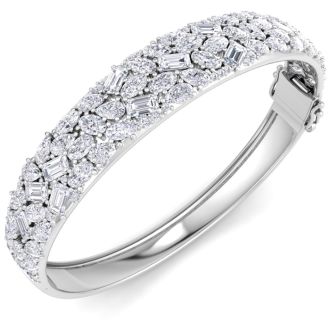 13 Carat Lab Grown Diamond Fancy Bangle Bracelet In 14 Karat White Gold, 7 Inches
