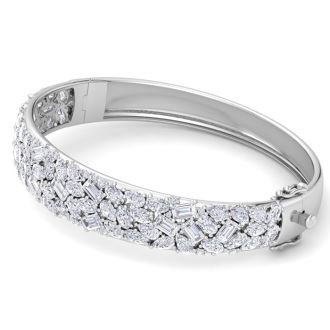 13 Carat Lab Grown Diamond Fancy Bangle Bracelet In 14 Karat White Gold, 7 Inches