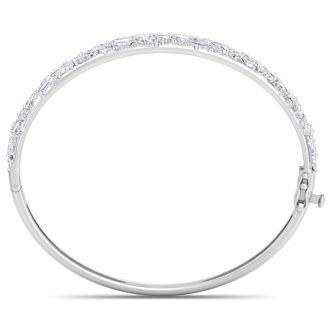 13 Carat Lab Grown Diamond Fancy Bangle Bracelet In 14 Karat White Gold, 7 Inches