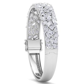 13 Carat Lab Grown Diamond Fancy Bangle Bracelet In 14 Karat White Gold, 7 Inches