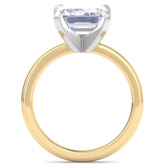 7 Carat Emerald Cut Lab Grown Diamond Ring In 14K Yellow Gold, Solitaire