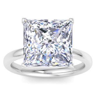 7 Carat Princess Cut Lab Grown Diamond Ring In 14K White Gold, Solitaire