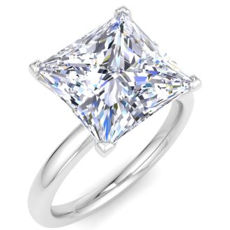 7 Carat Princess Cut Lab Grown Diamond Ring In 14K White Gold, Solitaire