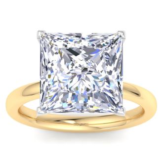 7 Carat Princess Cut Lab Grown Diamond Ring In 14K Yellow Gold, Solitaire