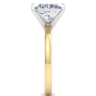 7 Carat Princess Cut Lab Grown Diamond Ring In 14K Yellow Gold, Solitaire