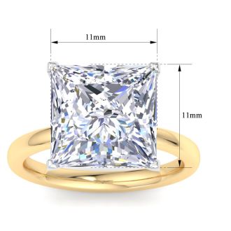 7 Carat Princess Cut Lab Grown Diamond Ring In 14K Yellow Gold, Solitaire