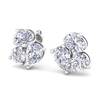 1 1/2 Carat Lab Grown Diamond Cluster Stud Earrings In 14 Karat White Gold