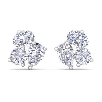 1 1/2 Carat Lab Grown Diamond Cluster Stud Earrings In 14 Karat White Gold