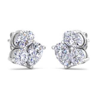 1 1/2 Carat Lab Grown Diamond Cluster Stud Earrings In 14 Karat White Gold