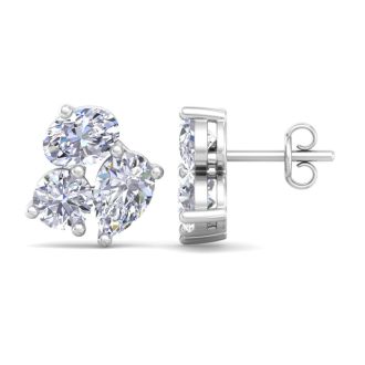 1 1/2 Carat Lab Grown Diamond Cluster Stud Earrings In 14 Karat White Gold