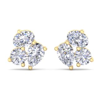 1 1/2 Carat Lab Grown Diamond Cluster Stud Earrings In 14 Karat Yellow Gold