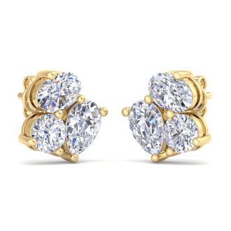 1 1/2 Carat Lab Grown Diamond Cluster Stud Earrings In 14 Karat Yellow Gold