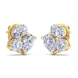 1 1/2 Carat Lab Grown Diamond Cluster Stud Earrings In 14 Karat Yellow Gold