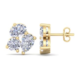 1 1/2 Carat Lab Grown Diamond Cluster Stud Earrings In 14 Karat Yellow Gold