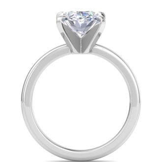 3.05 Carat Oval Shape Lab Grown Diamond Ring In 14K White Gold, Solitaire