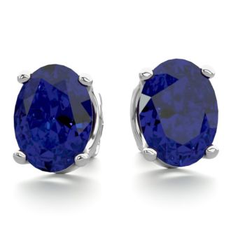 3 Carat Oval Shape Sapphire Stud Earrings In Sterling Silver