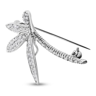 Previously Owned 14K White Gold 1CTW Diamond Dragonfly Brooch/Pendant