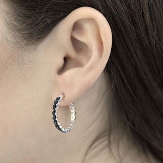 1/4 Carat Black Diamond Halo Look Hoop Earrings, 3/4 Inch.  So Beautiful And Brand New!