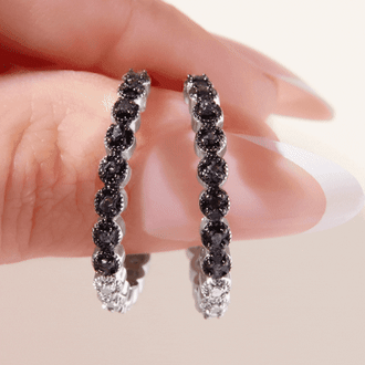 1/4 Carat Black Diamond Halo Look Hoop Earrings, 3/4 Inch.  So Beautiful And Brand New!