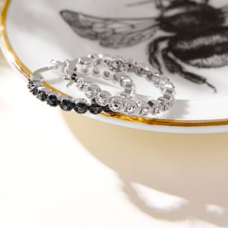 1/4 Carat Black Diamond Halo Look Hoop Earrings, 3/4 Inch.  So Beautiful And Brand New!