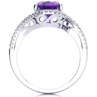 2 1/2 Carat Oval Shape Amethyst and Halo Diamond Ring In 14 Karat White Gold