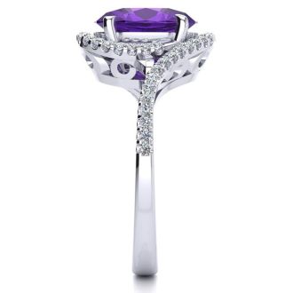 2 1/2 Carat Oval Shape Amethyst and Halo Diamond Ring In 14 Karat White Gold