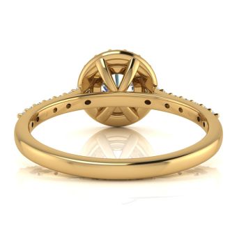 Moissanite Engagement Ring; 1 Carat Round Shape Halo Moissanite Engagement Ring In 14 Karat Yellow Gold