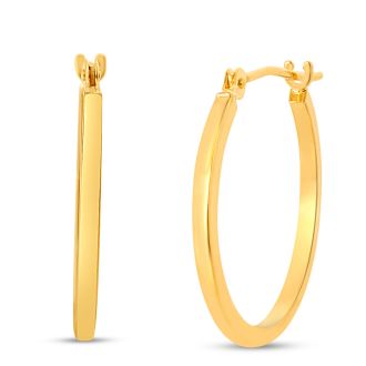 14 Karat Yellow Gold Square Tube Hoop Earrings, 20MM