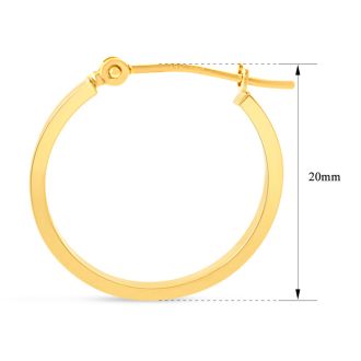 14 Karat Yellow Gold Square Tube Hoop Earrings, 20MM