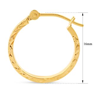 14 Karat Yellow Gold Textured Hoop Earrings, 16MM