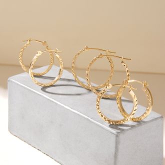 14 Karat Yellow Gold Textured Hoop Earrings, 16MM