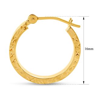 14 Karat Yellow Gold Textured Hoop Earrings, 16MM