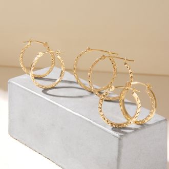 14 Karat Yellow Gold Textured Hoop Earrings, 16MM